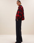 Sarah short red check blouse, Poppy check