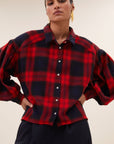 Sarah short red check blouse, Poppy check