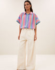 Sunny rainbow pleats blouse, rainbow stripe