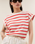 Tobi stripe top, Poppy red stripe