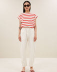 Tobi stripe top, Poppy red stripe