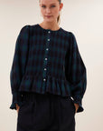 Yena green check blouse, Green tartan check