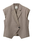 MajeseSW Linen Mix Cap Sleeve Blazer, Dark Sand