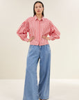 Sarah short stripe blouse, Red stripe