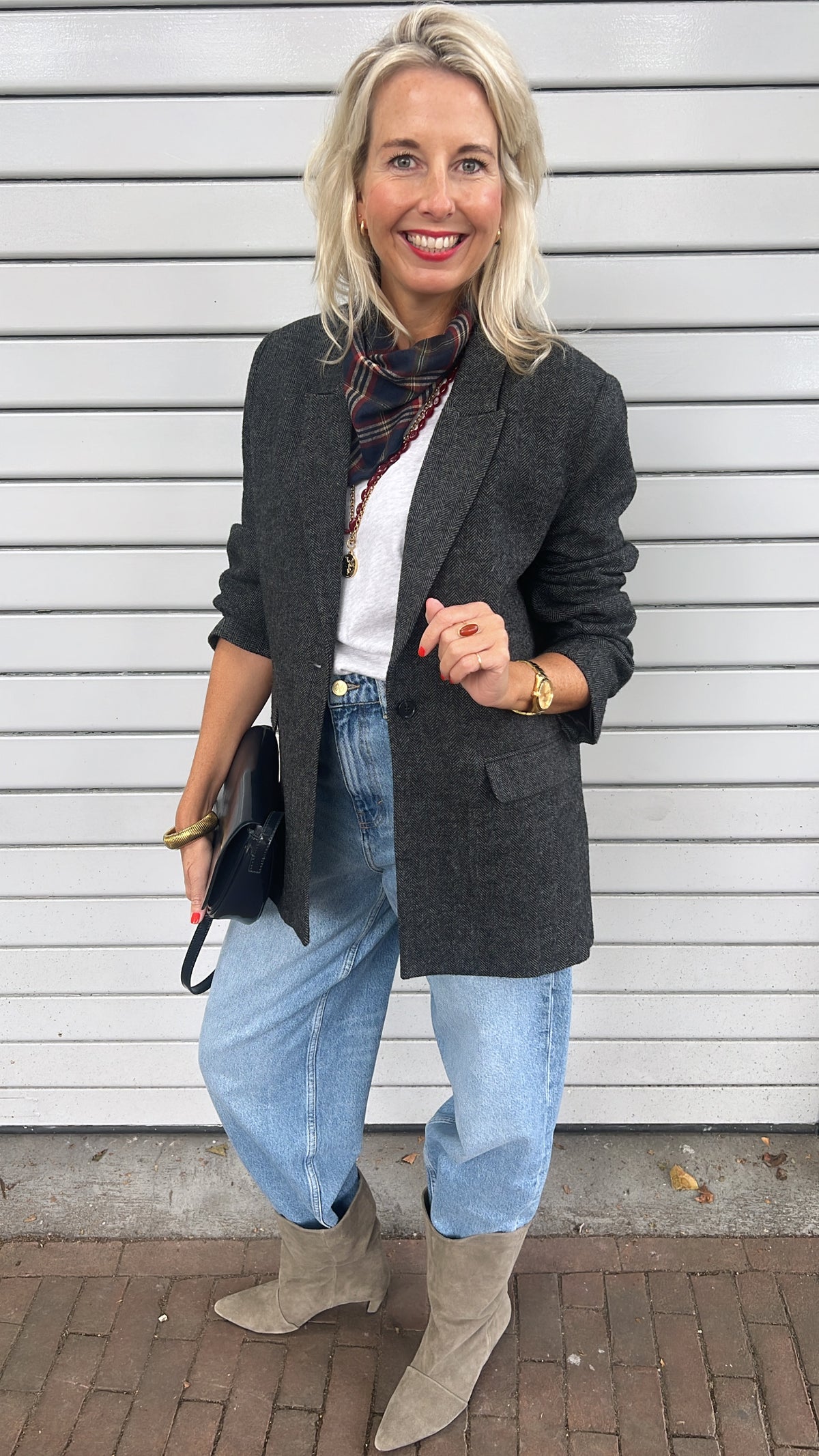Nes herringbone blazer, Dark grey melee