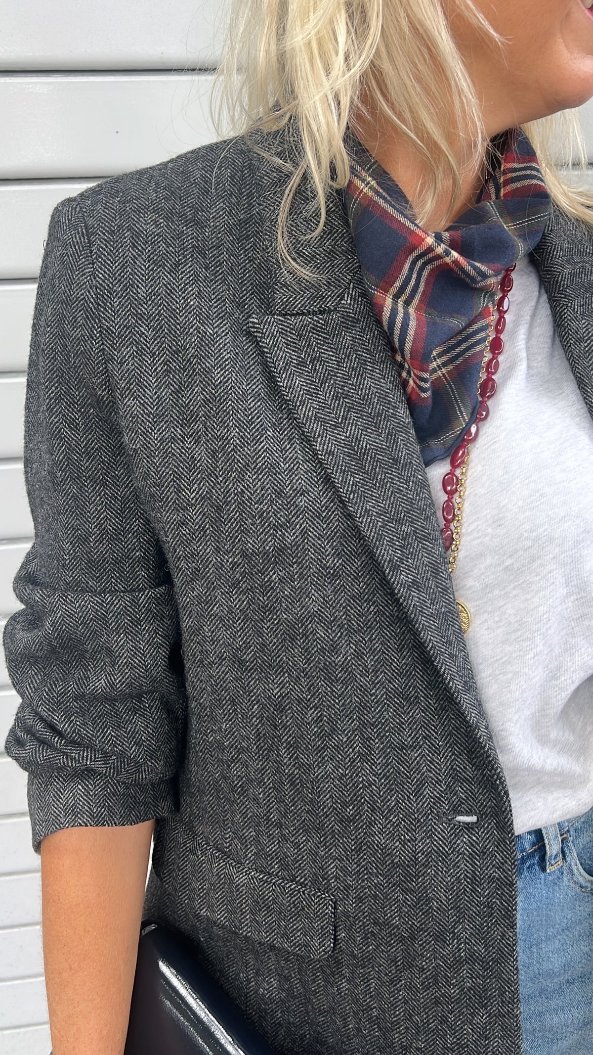 Nes herringbone blazer, Dark grey melee