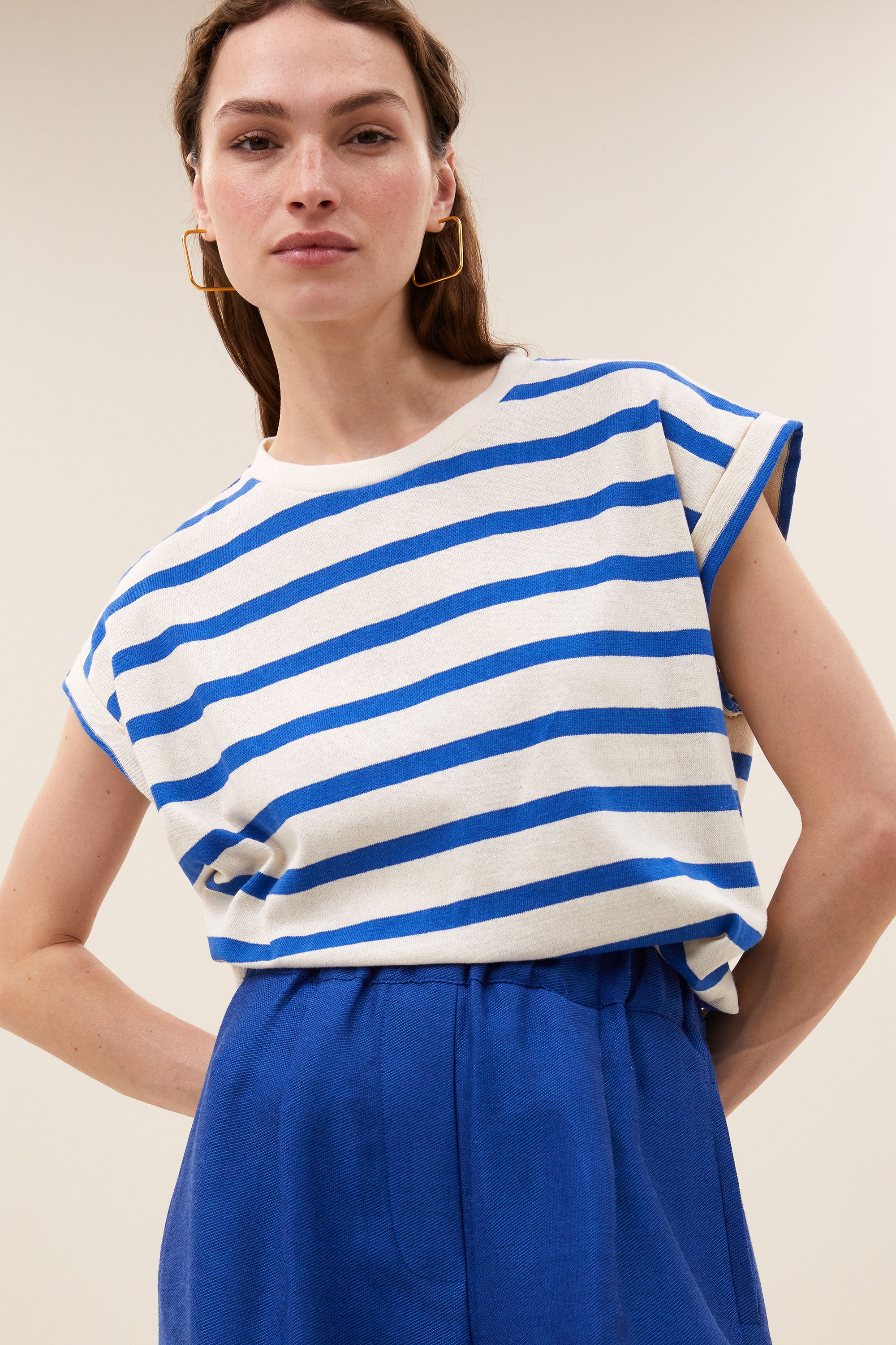 Tobi stripe top, Poppy azul blue stripe
