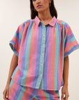 Sunny rainbow pleats blouse, rainbow stripe