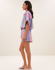 Sunny rainbow pleats blouse, rainbow stripe