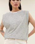 Diede heavy jersey stripe top, Jet black stripe