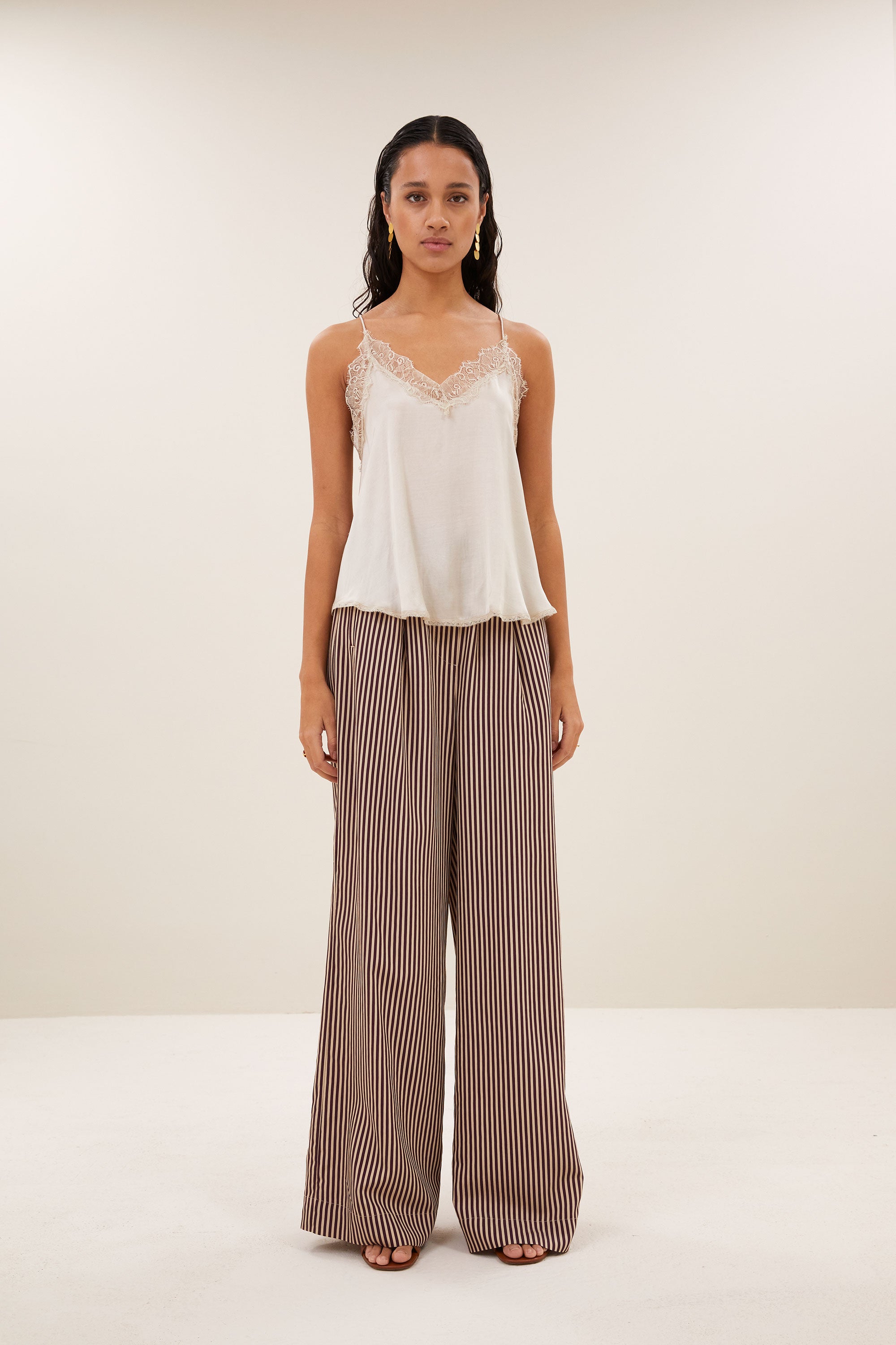 Pia satin top, Chalk