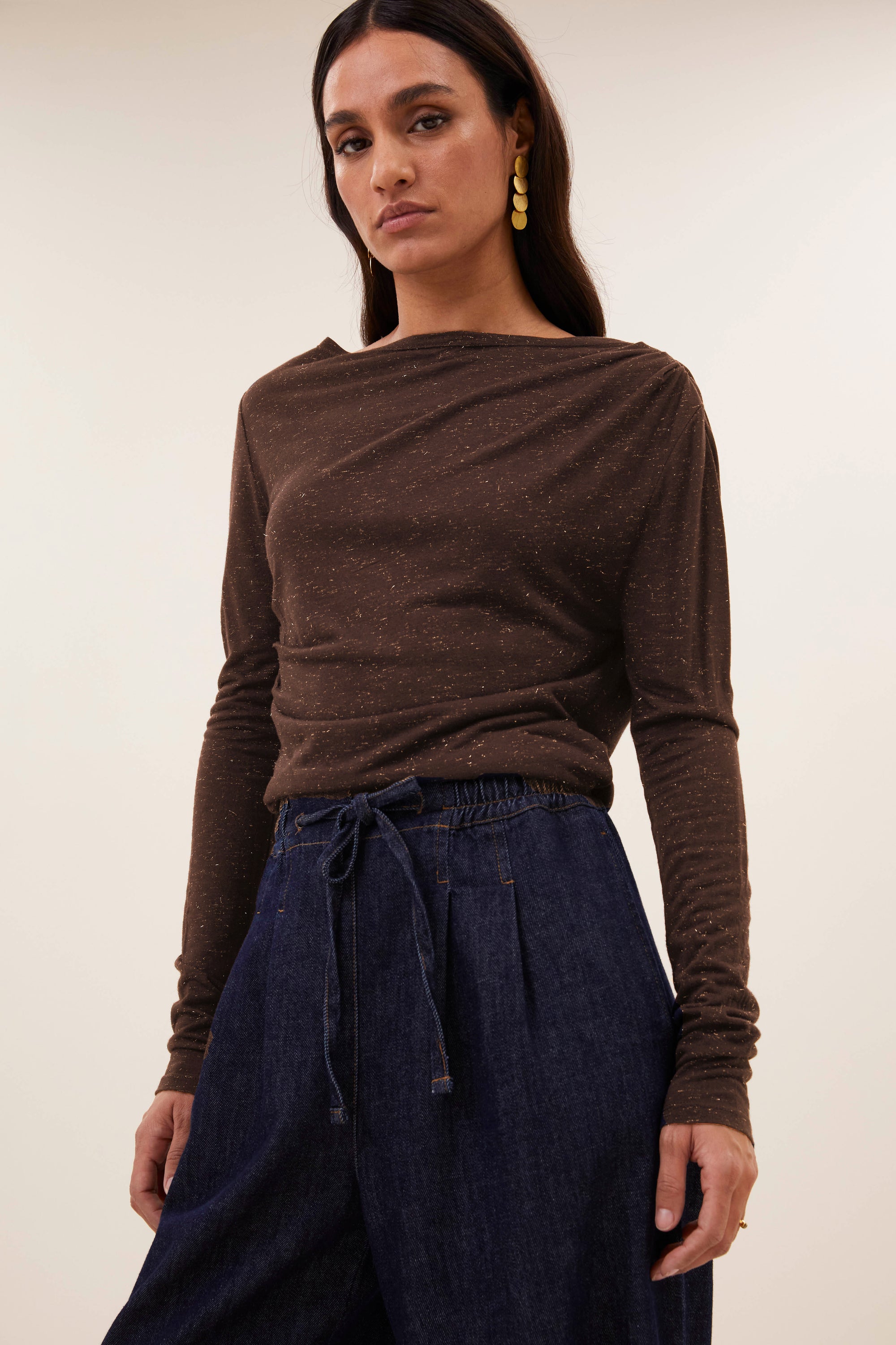 Leya sparkle top, Chocolate brown