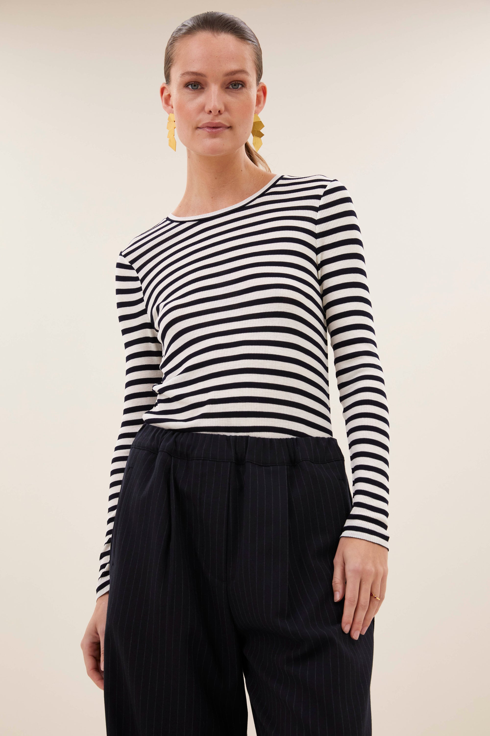 Basic ls rib top, Moon stripe