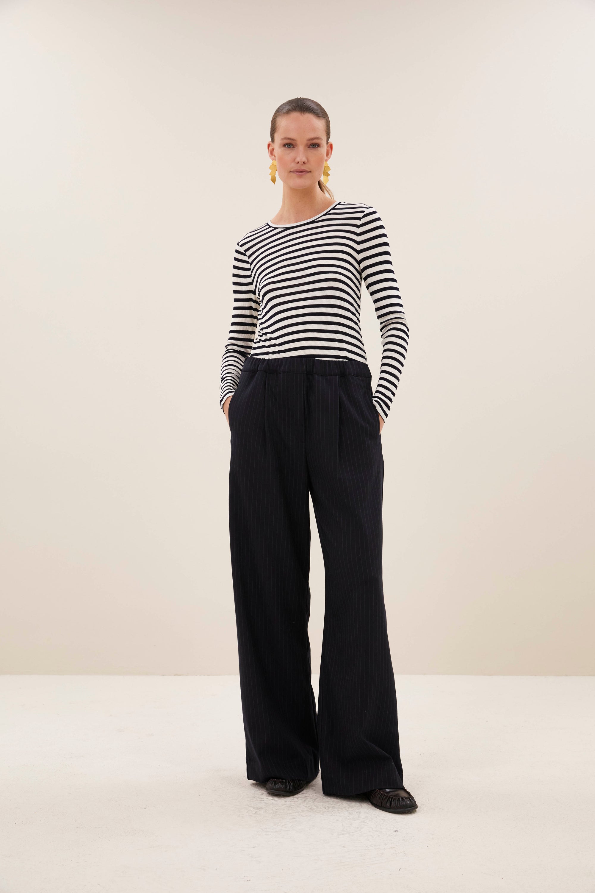 Basic ls rib top, Moon stripe