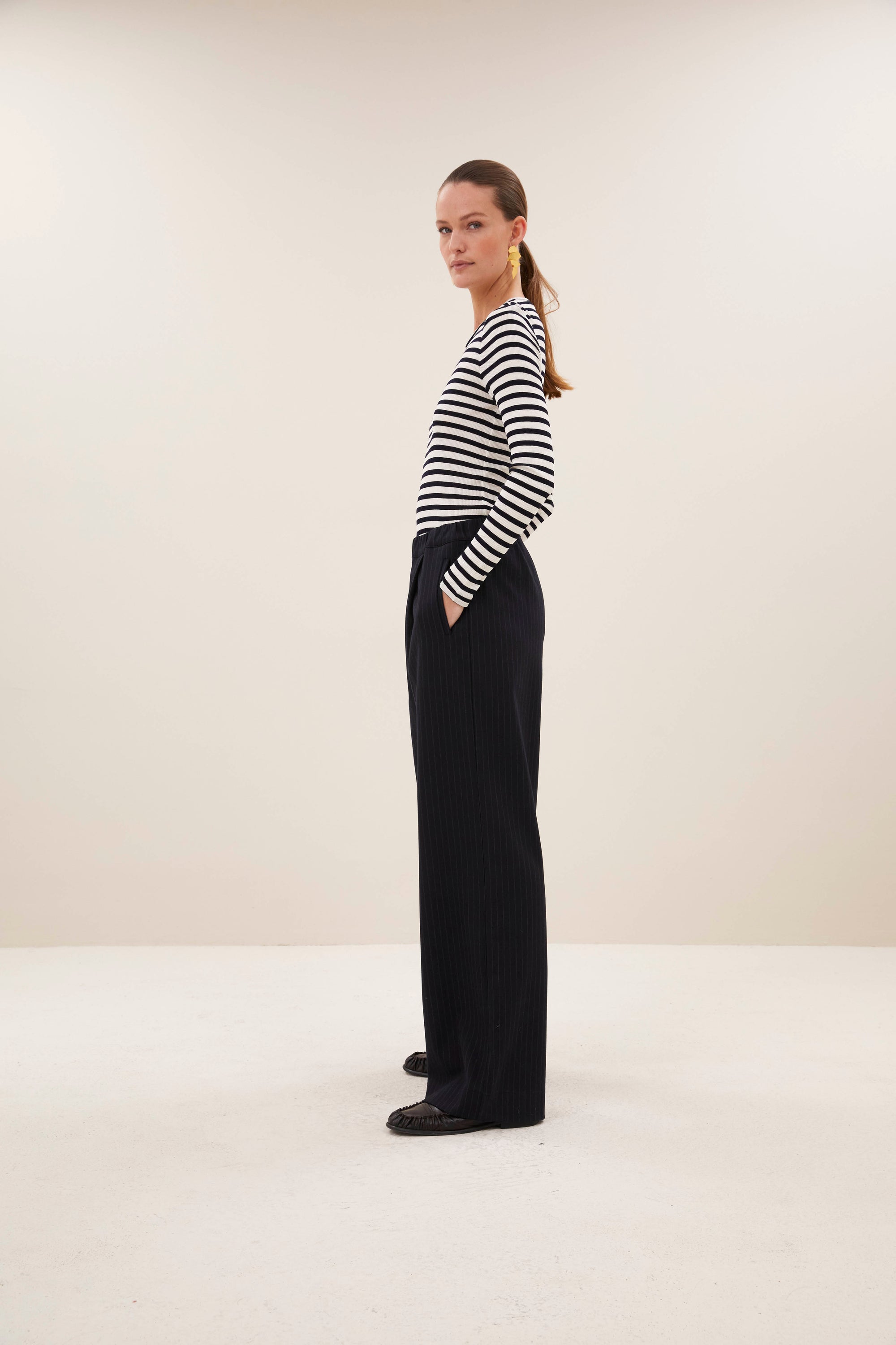 Basic ls rib top, Moon stripe
