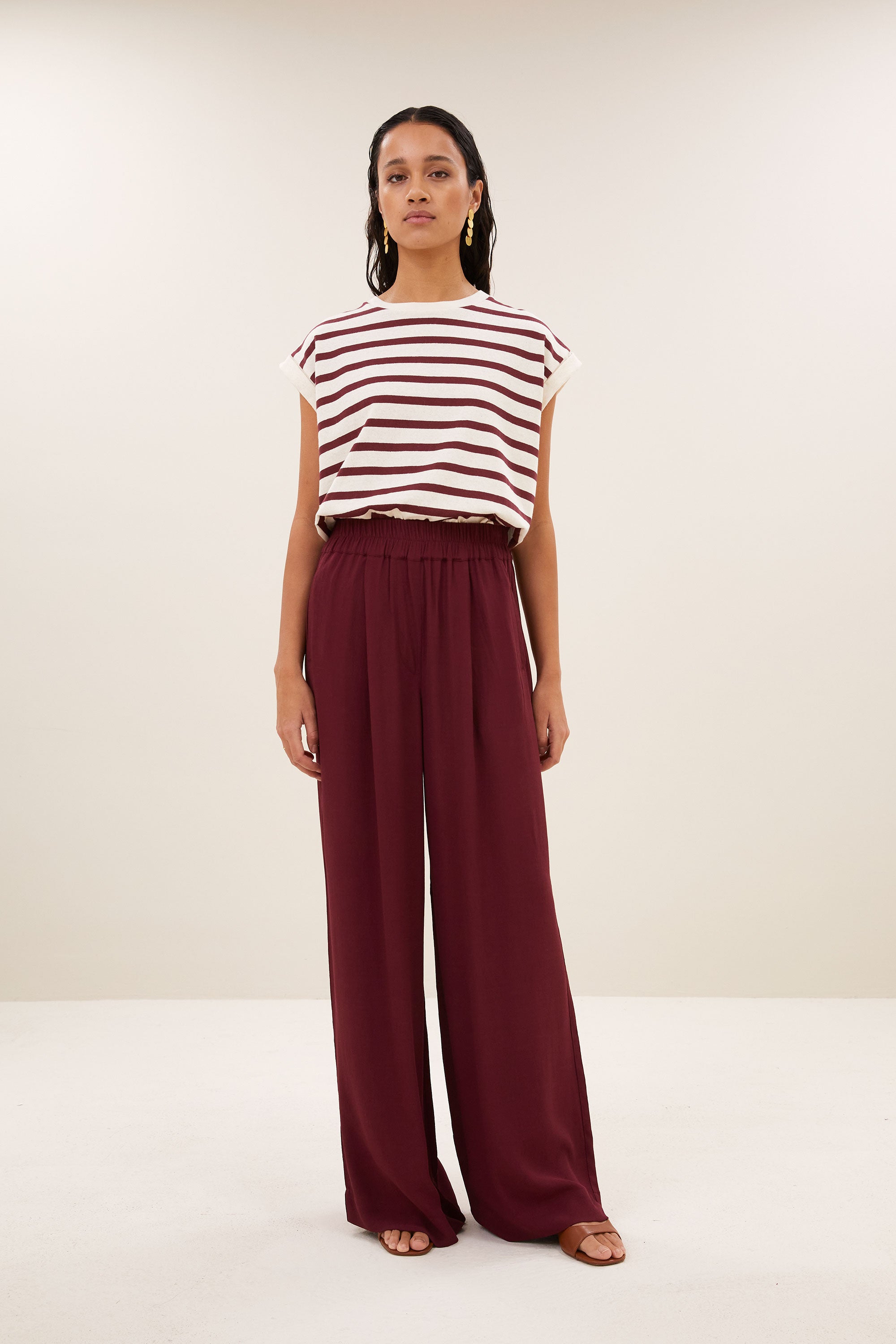 Tobi stripe top, Grain wine stripe