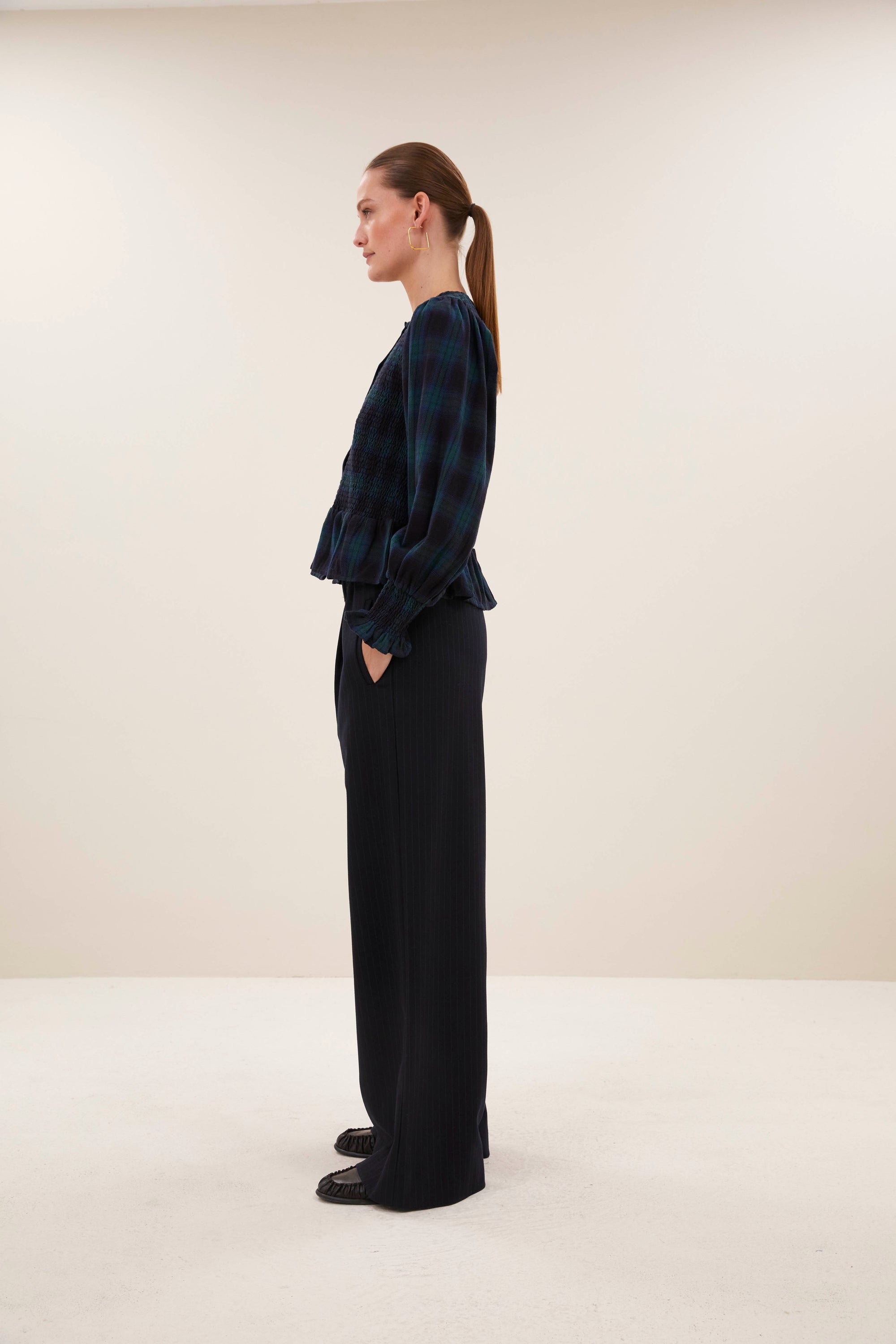 Yena green check blouse, Green tartan check
