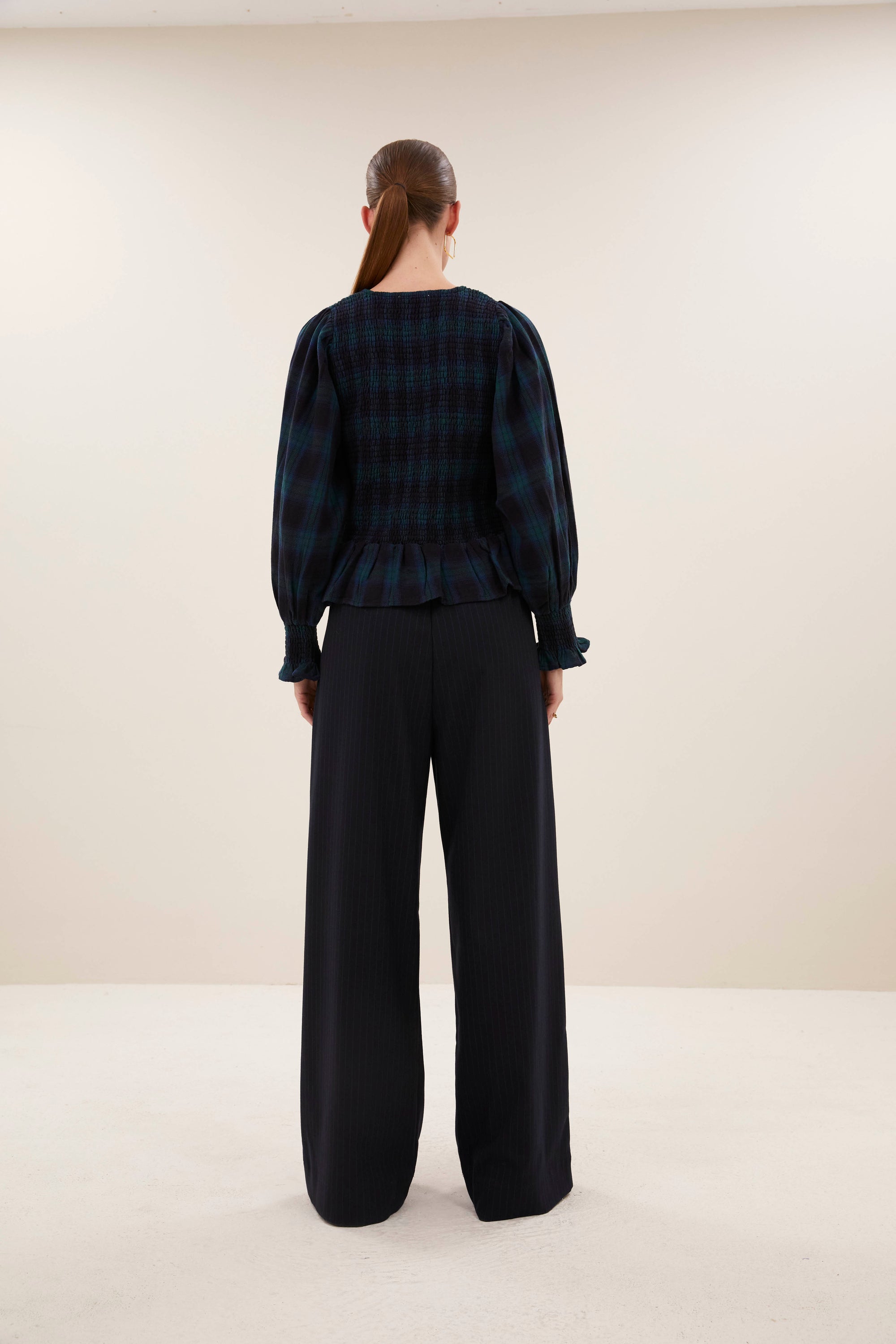 Yena green check blouse, Green tartan check