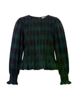Yena green check blouse, Green tartan check