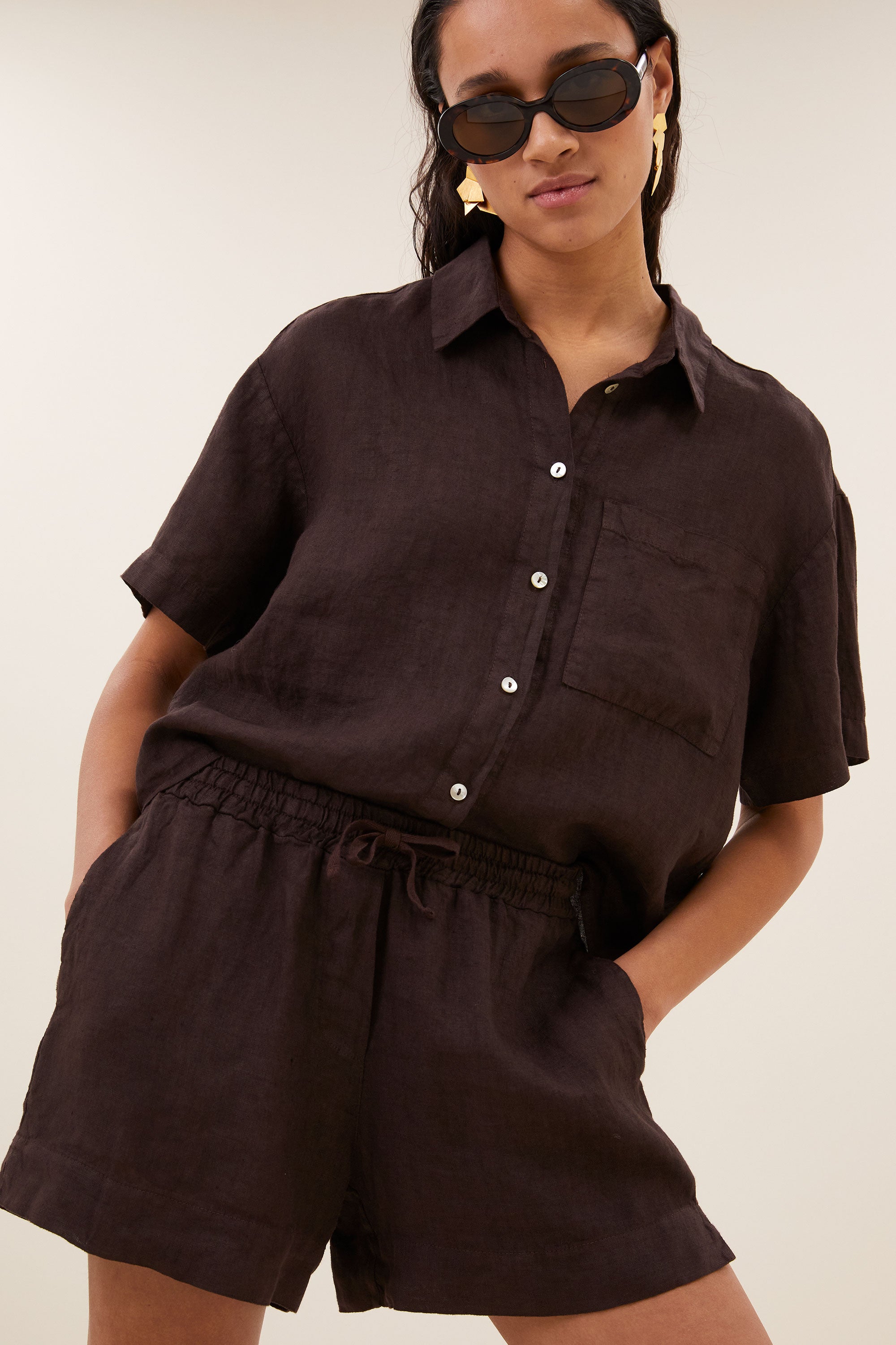 Mara linen blouse, Espresso
