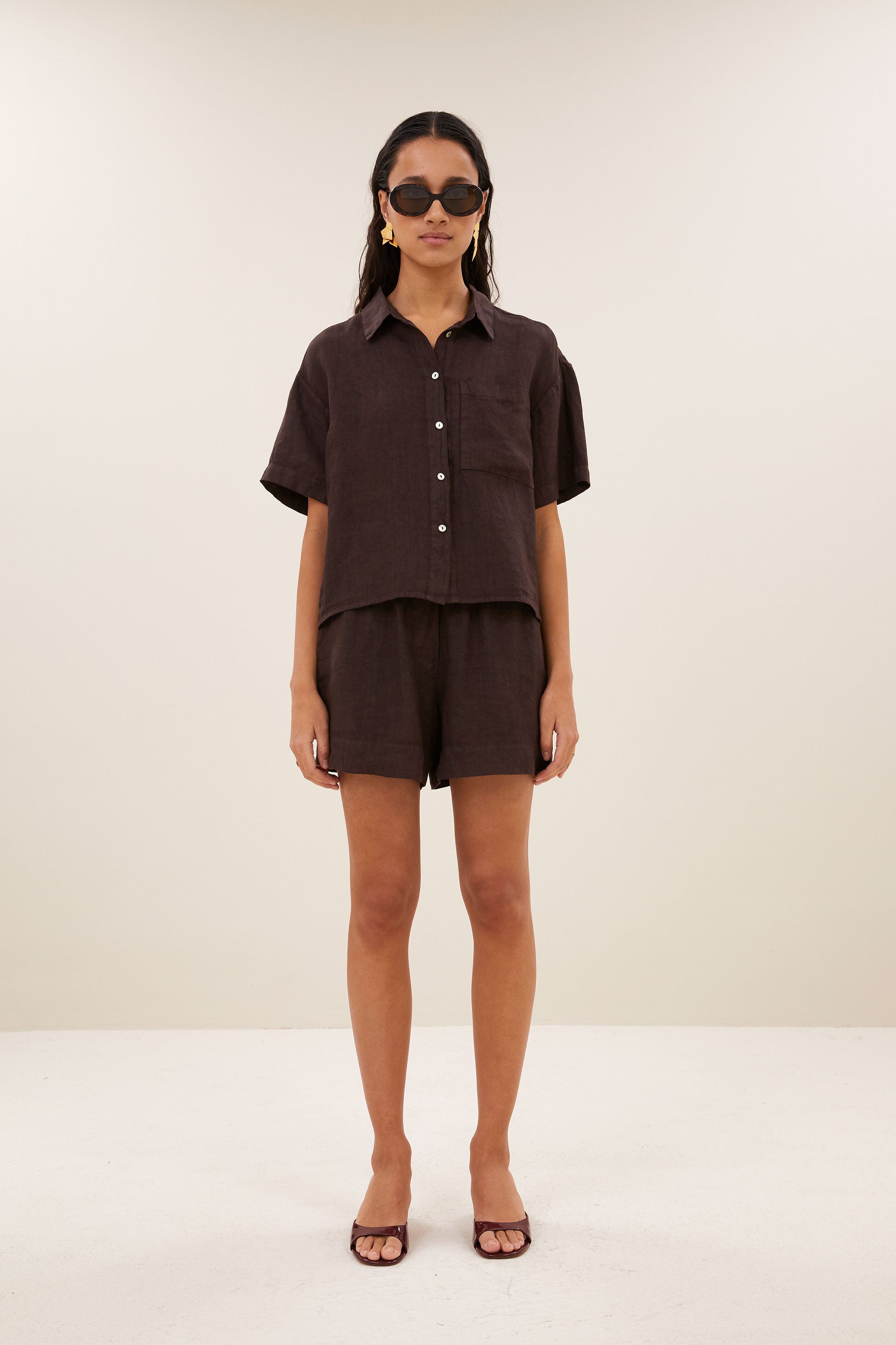Mara linen blouse, Espresso
