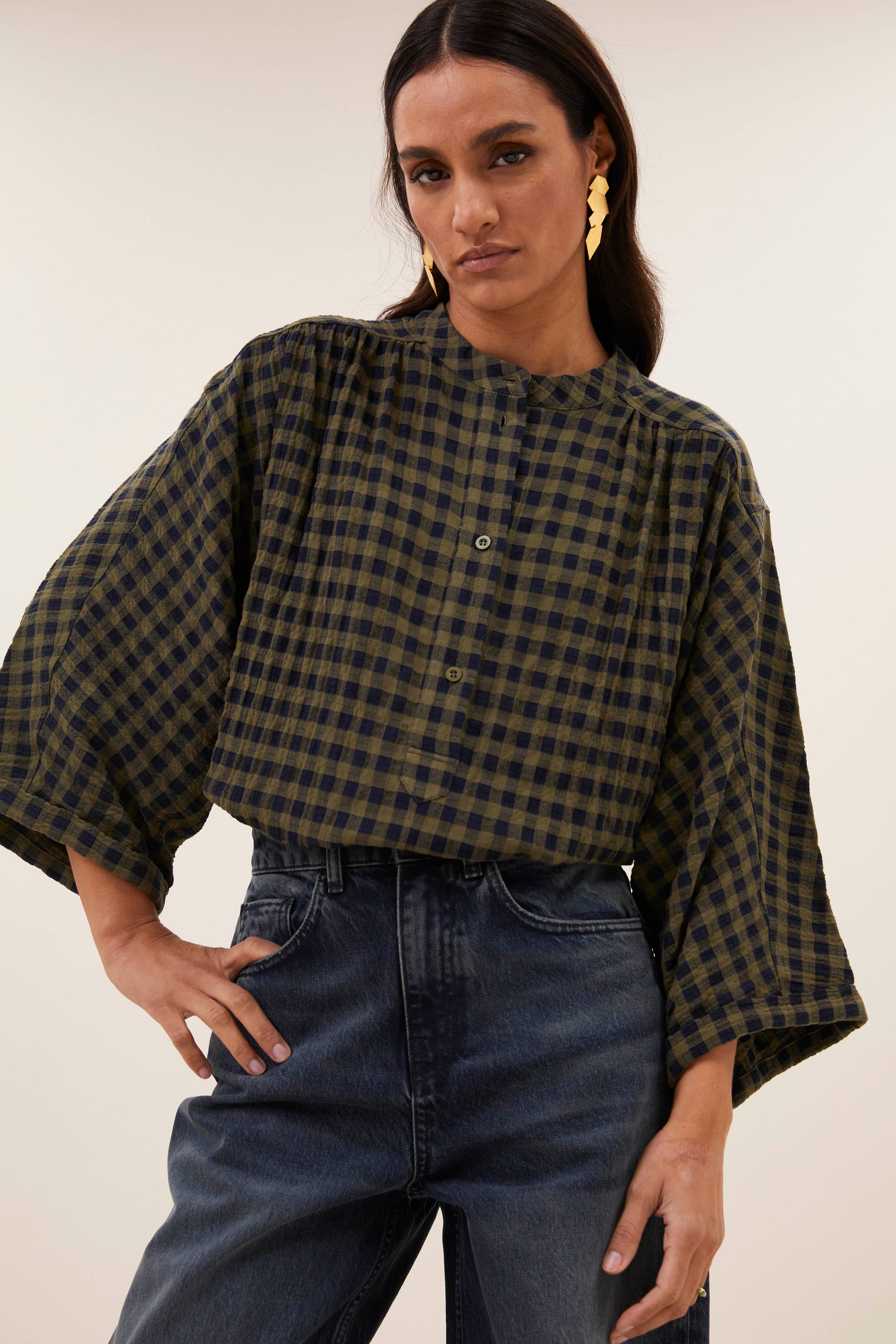 Jess blouse, Olive check