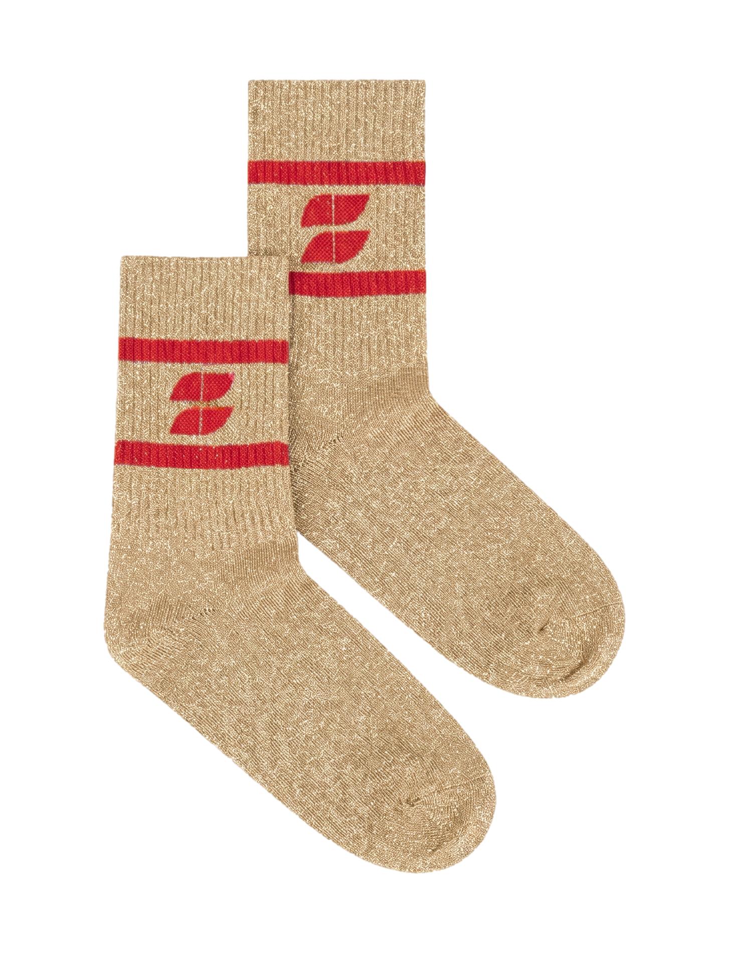 Logo glitter oyster socks, Poppy red