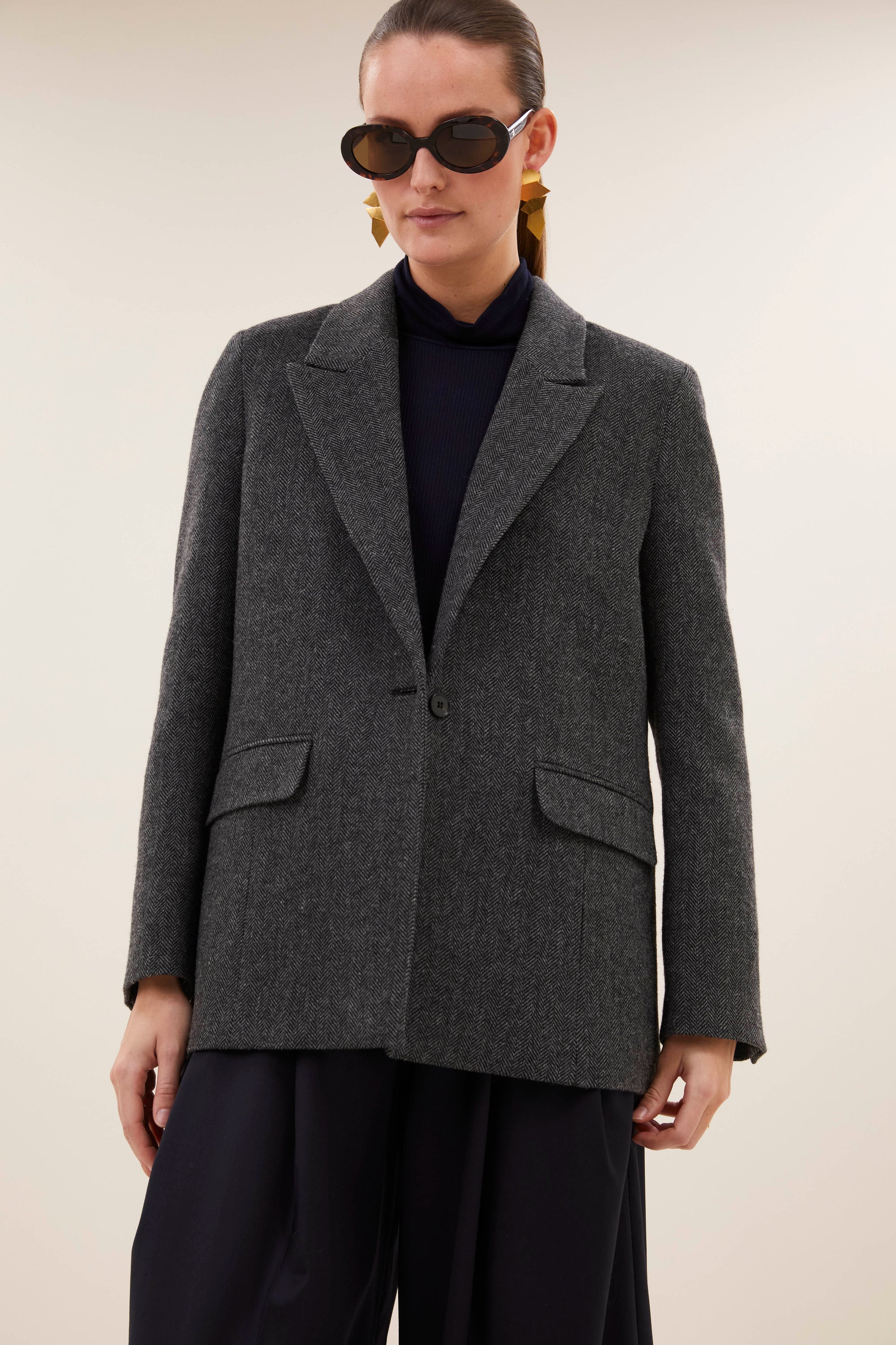 Nes herringbone blazer, Dark grey melee