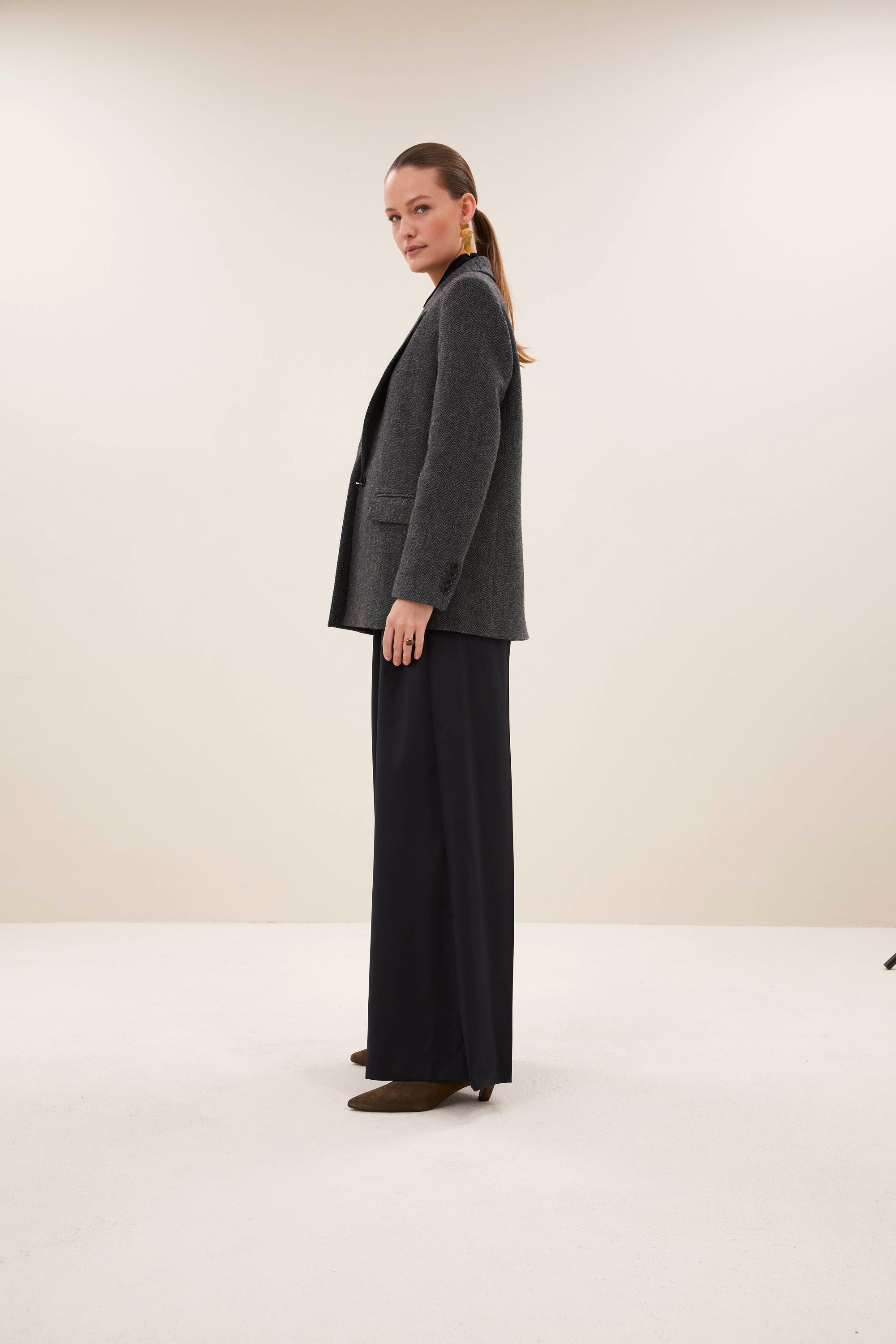 Nes herringbone blazer, Dark grey melee