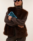 Mona faux fur gilet, Dark brown