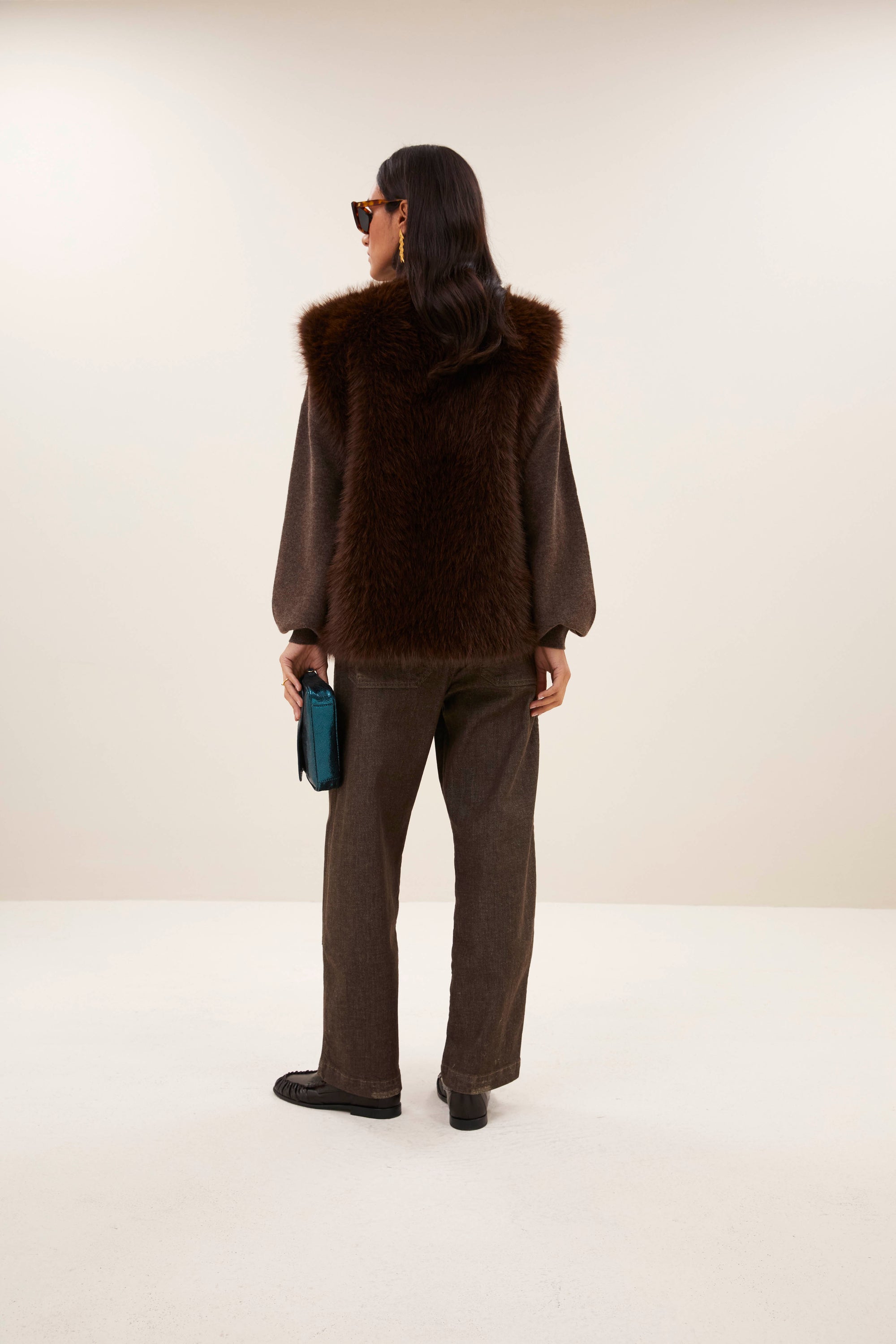 Mona faux fur gilet, Dark brown