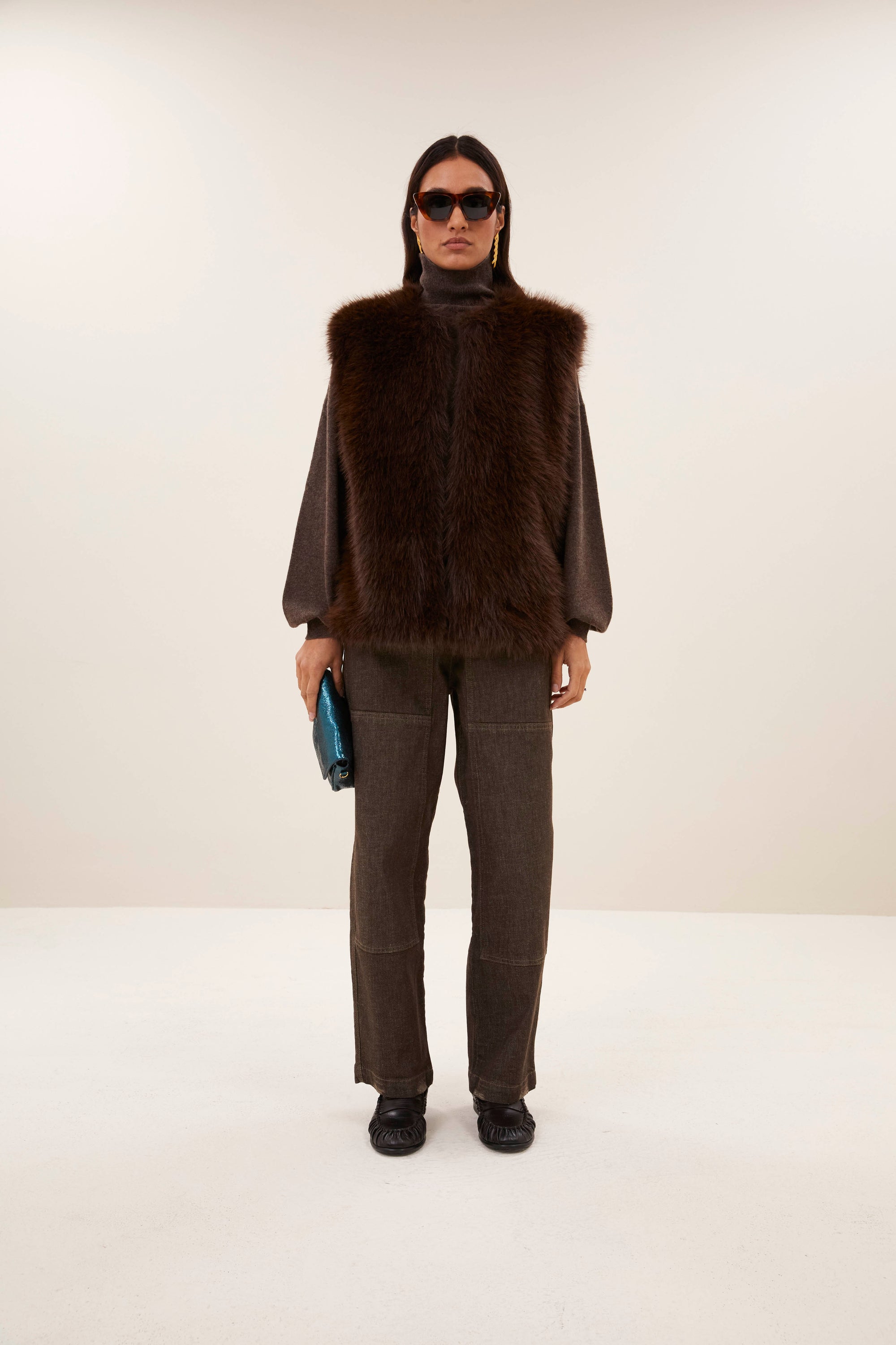 Mona faux fur gilet, Dark brown