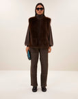 Mona faux fur gilet, Dark brown