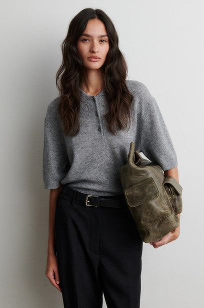 Longo SS Knit Collar, Mid Grey Melange