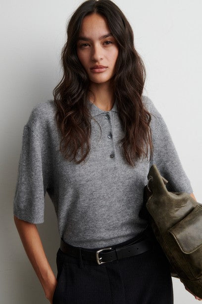 Longo SS Knit Collar, Mid Grey Melange