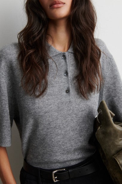 Longo SS Knit Collar, Mid Grey Melange