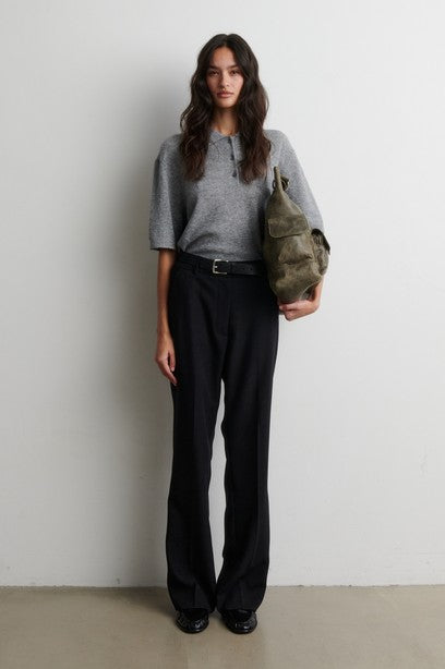 Longo SS Knit Collar, Mid Grey Melange