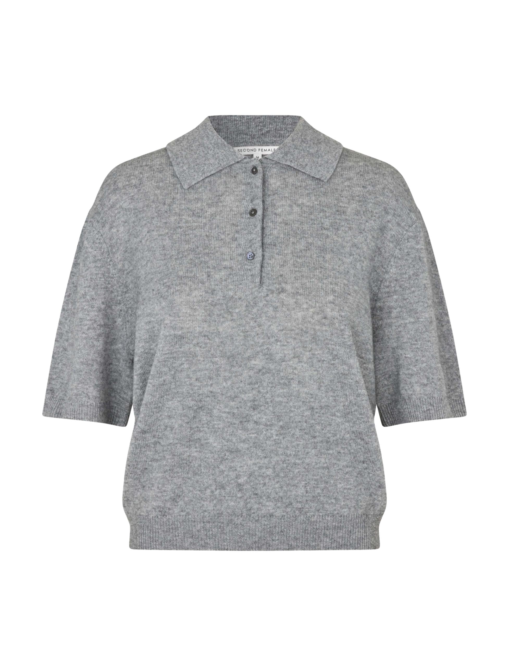 Longo SS Knit Collar, Mid Grey Melange