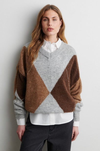 Forca Knit V-Neck, Light Grey Melange