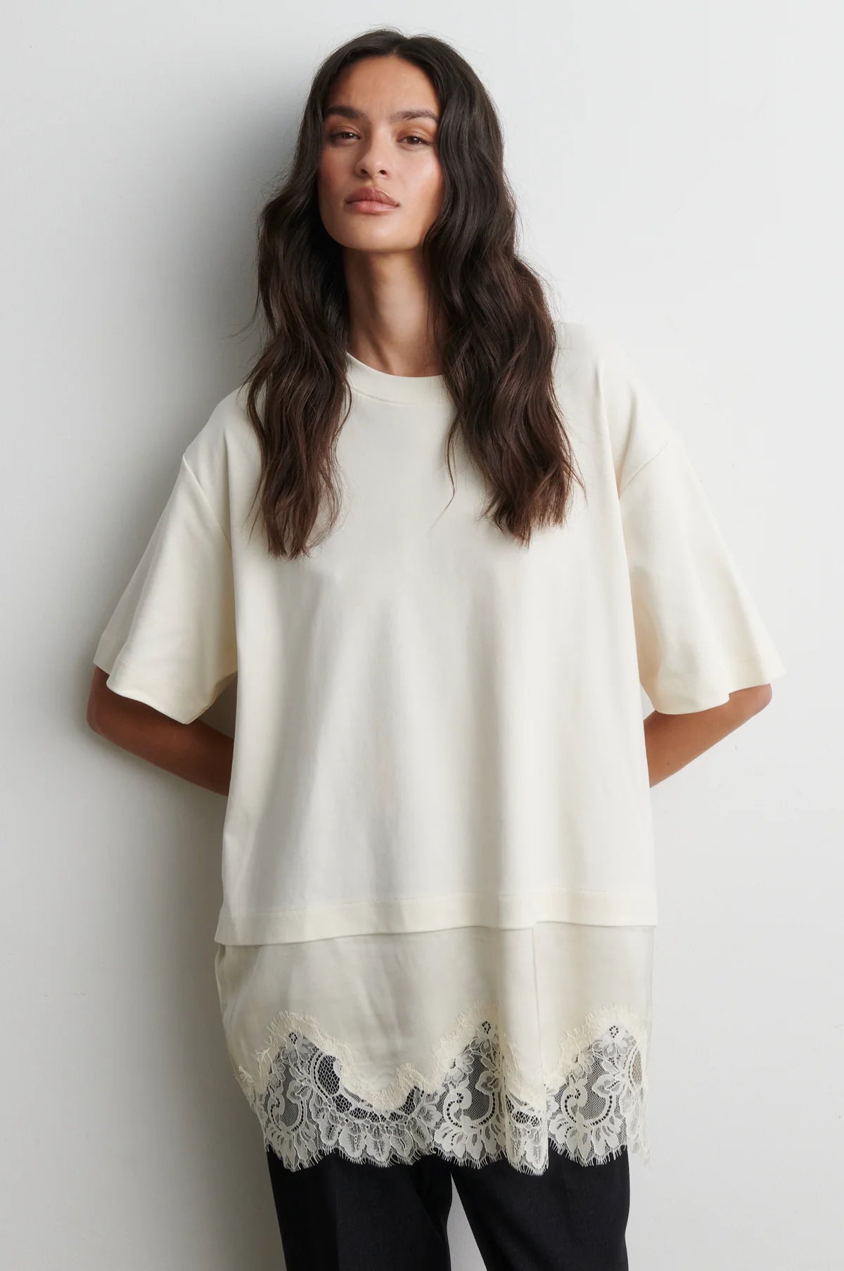 Vaccara Lace Tee, Egret