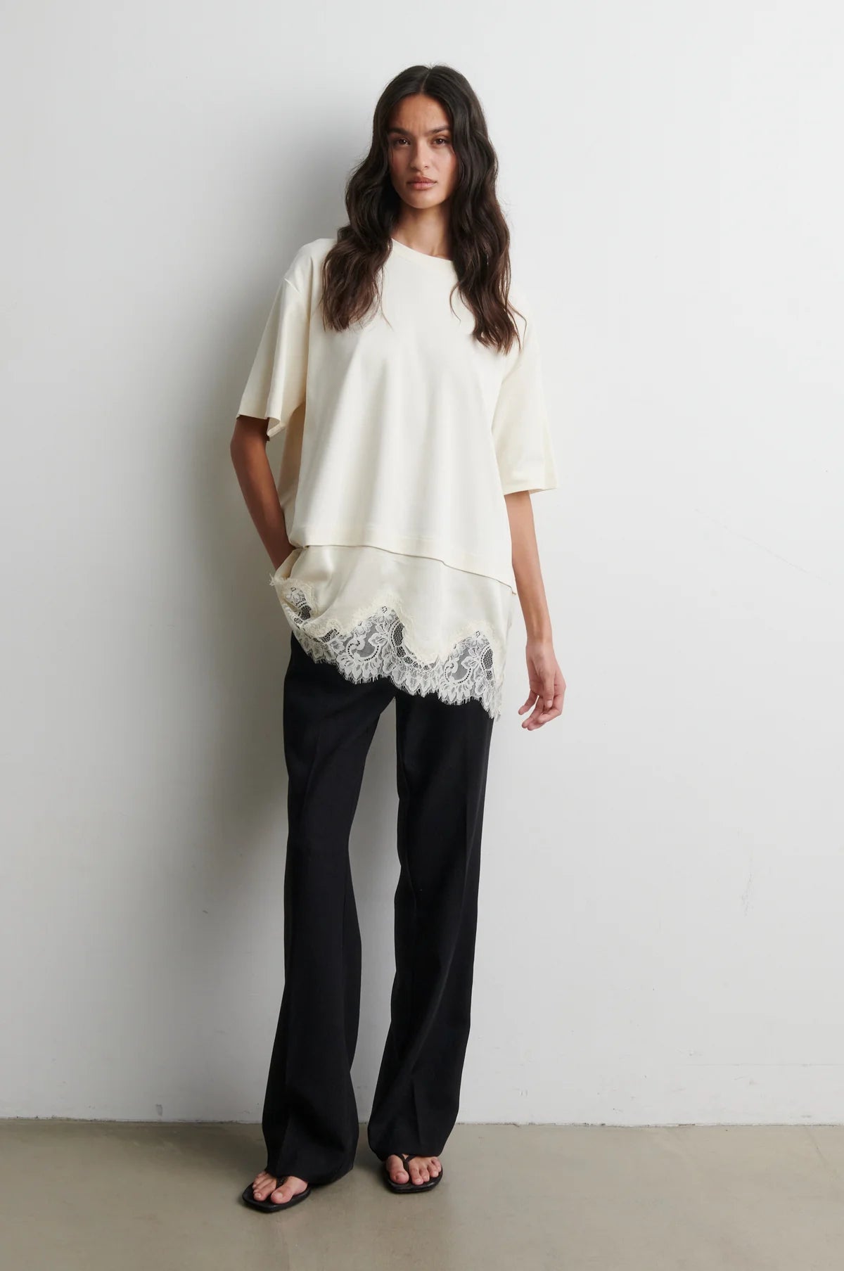 Vaccara Lace Tee, Egret