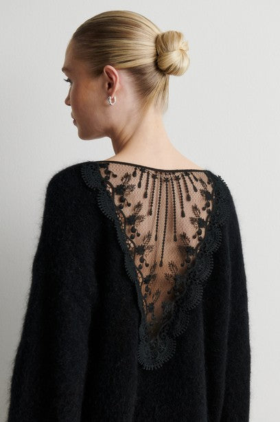 Brook Knit Lace O-Neck, Black