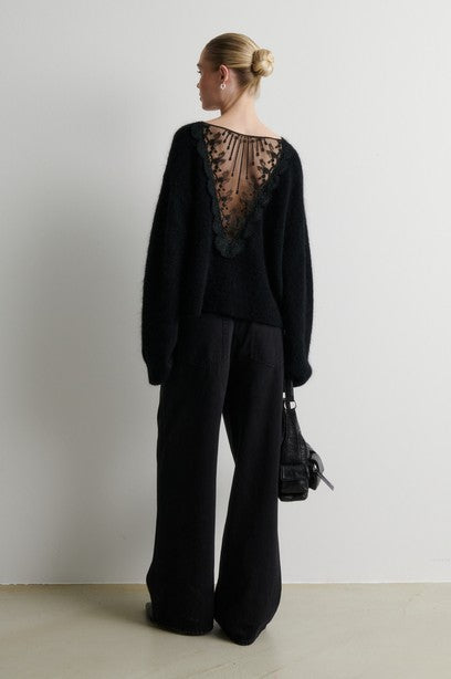 Brook Knit Lace O-Neck, Black