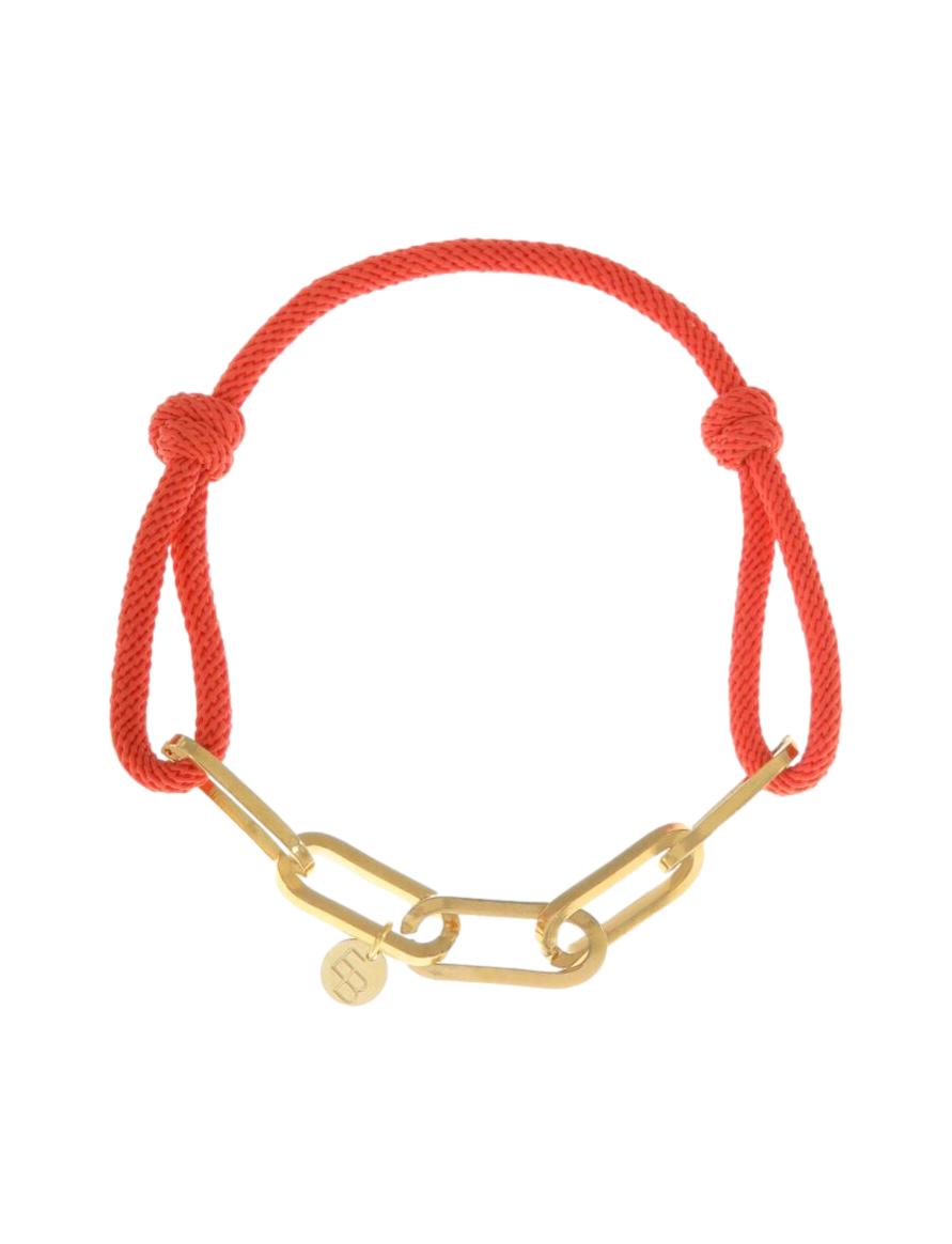 Armband met touw en gouden schakels / oranje