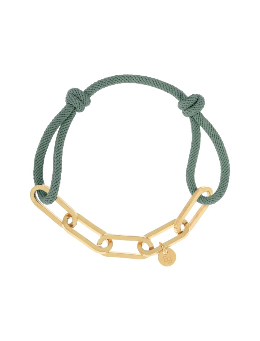 Armband met touw en gouden schakels / groen