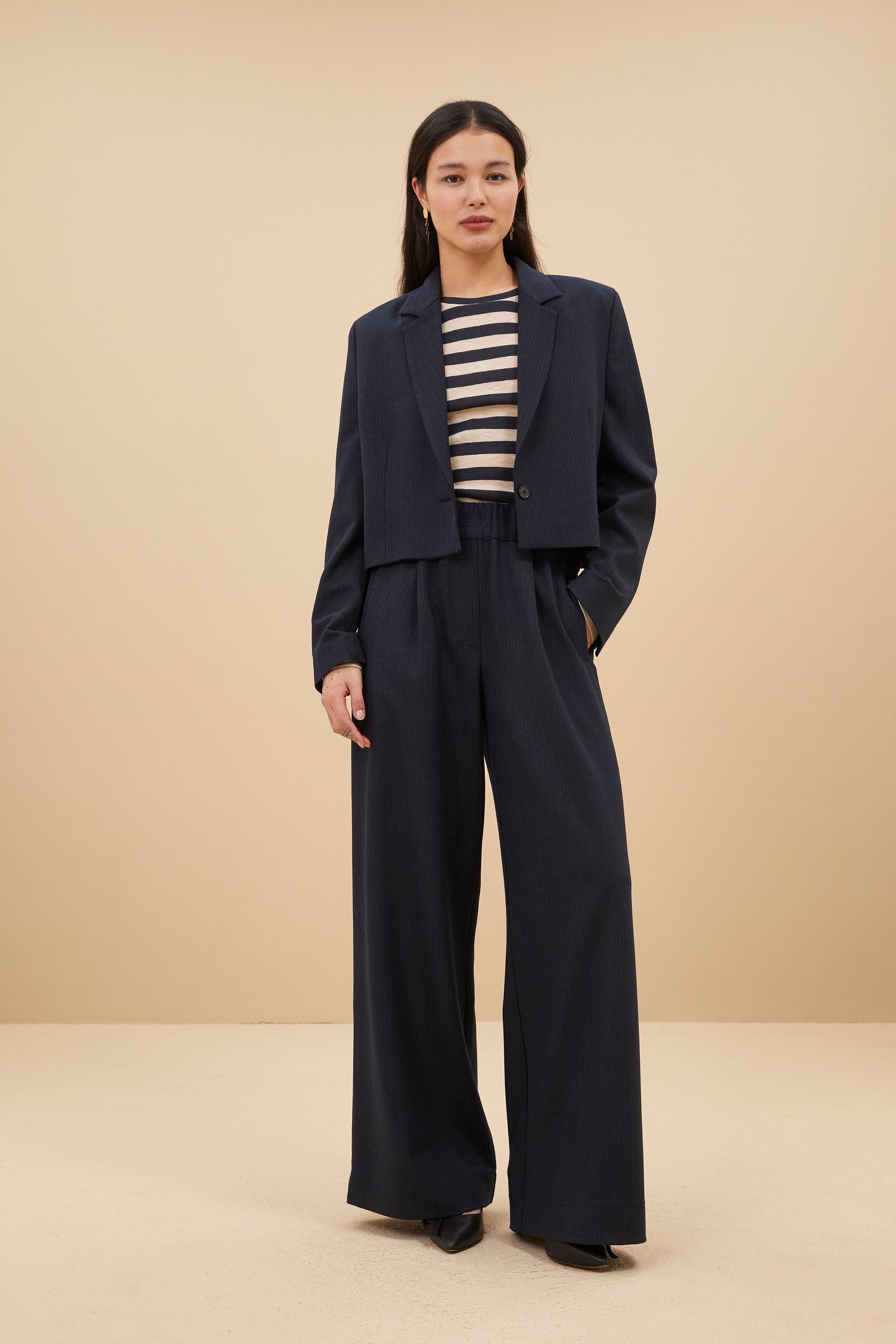 Lette Lys-By Bar-Jody Stripe Blazer-Dark Navy