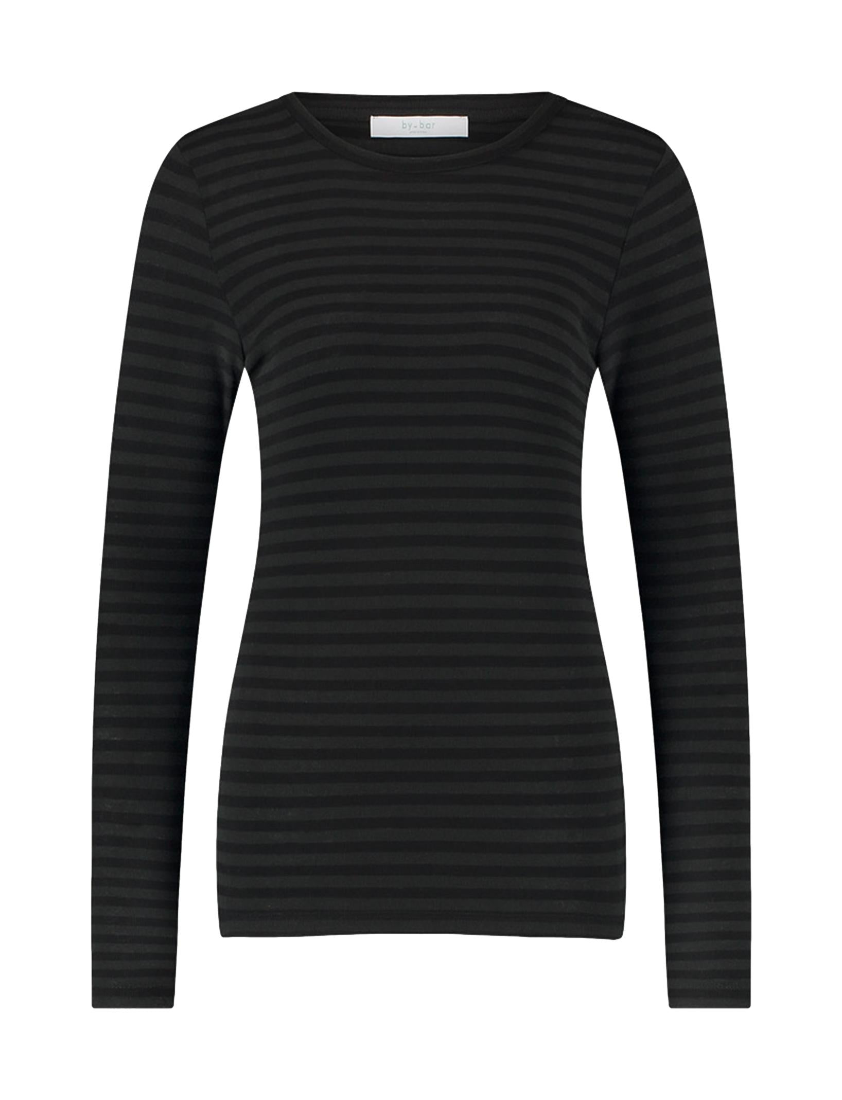 Lette Lys-By Bar-Basic LS Melange Stripe Top-Jet Black