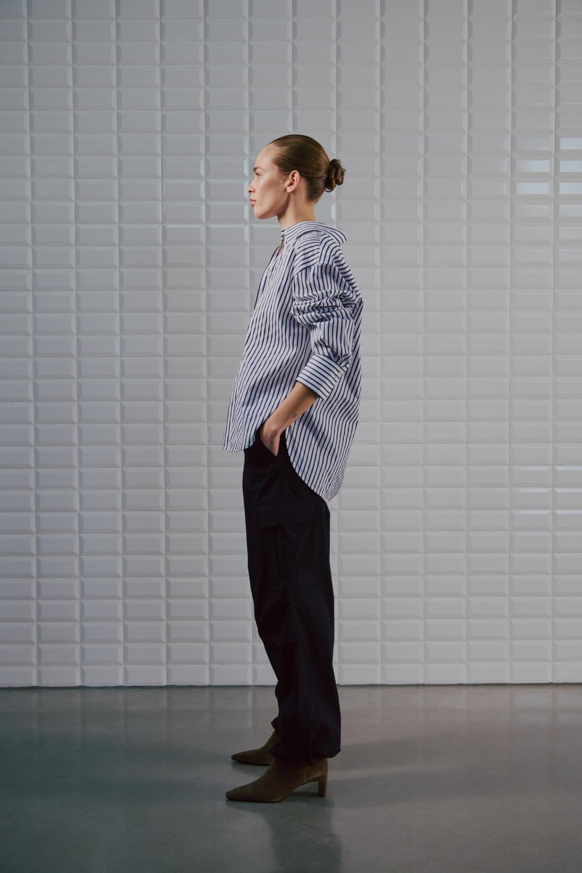 WBLFenja LS Stripe Shirt, White Navy Pinstripe