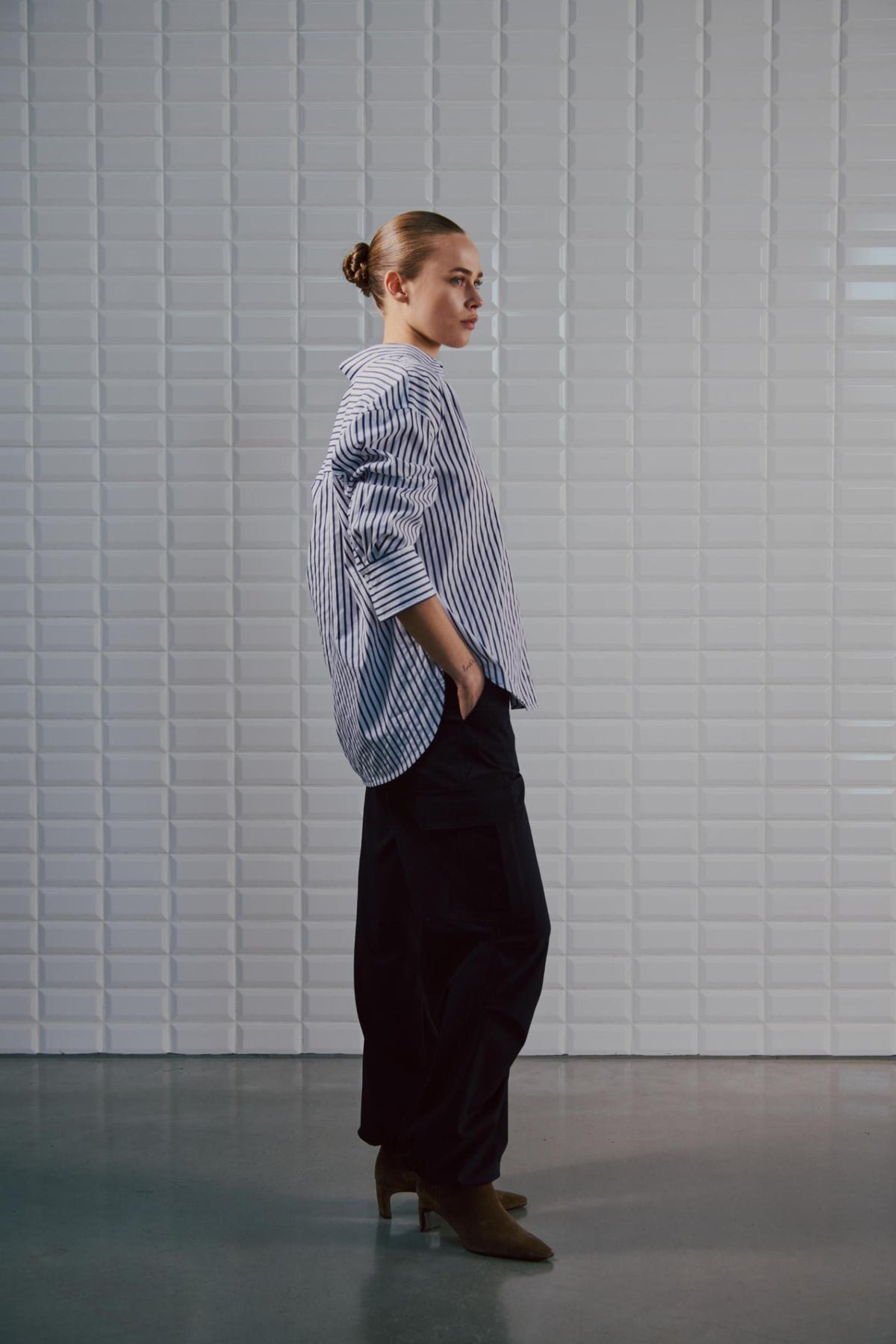 WBLFenja LS Stripe Shirt, White Navy Pinstripe