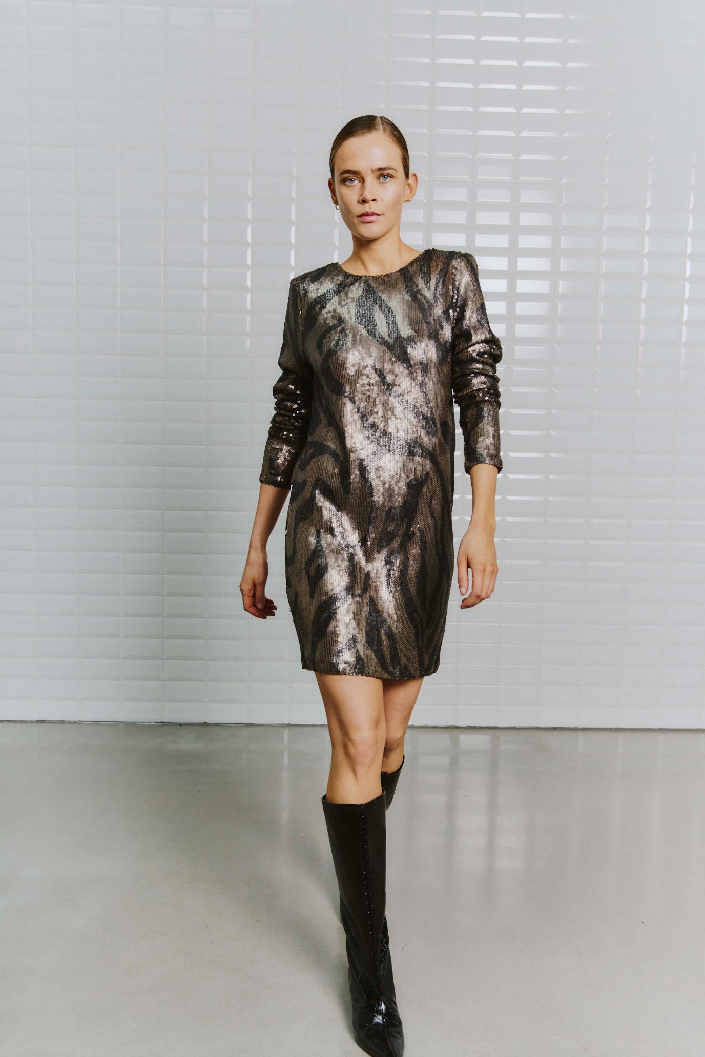 WBLFrida mini sequin dress, Major brown print